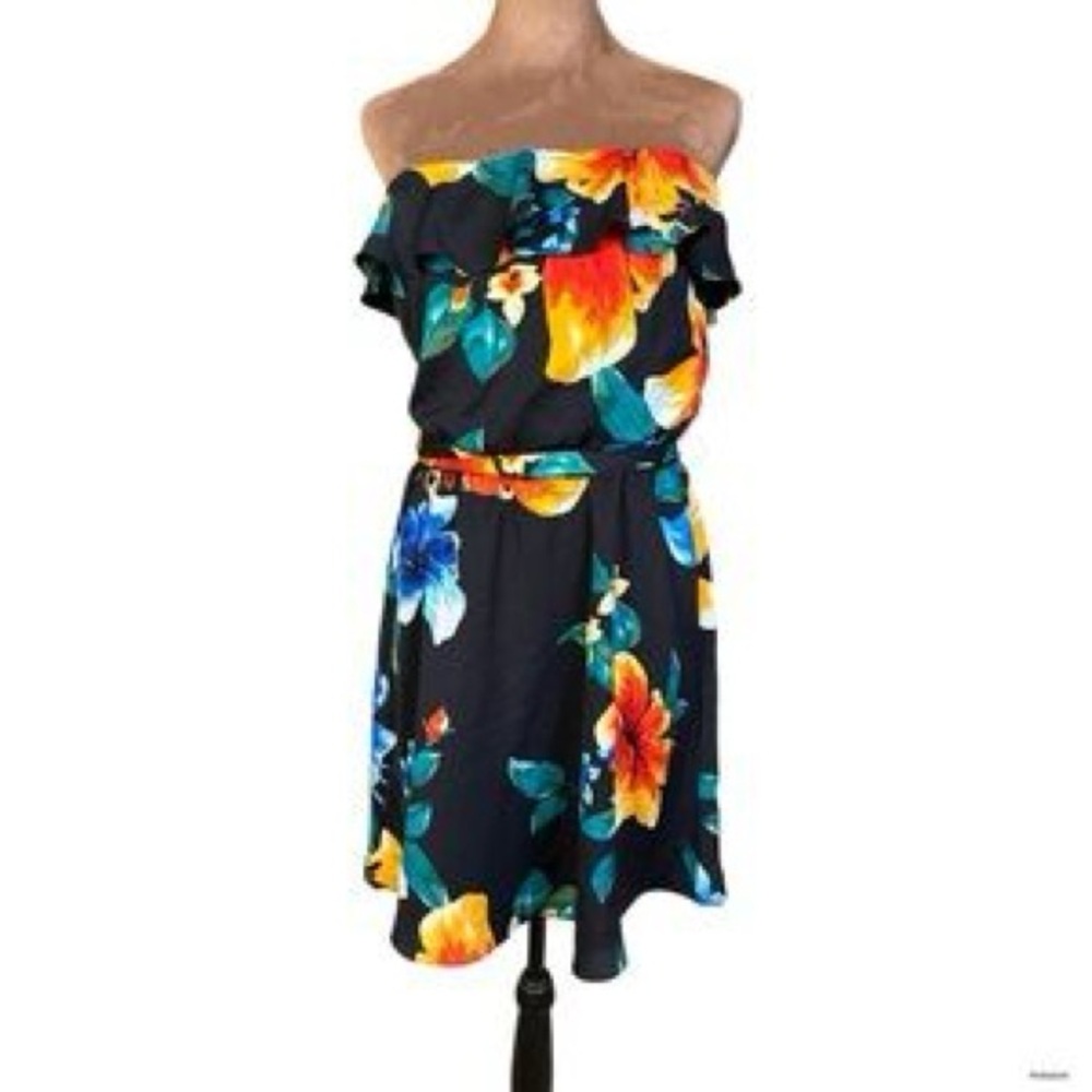 White House Black Market Strapless Floral Dress - Black and Multicolor